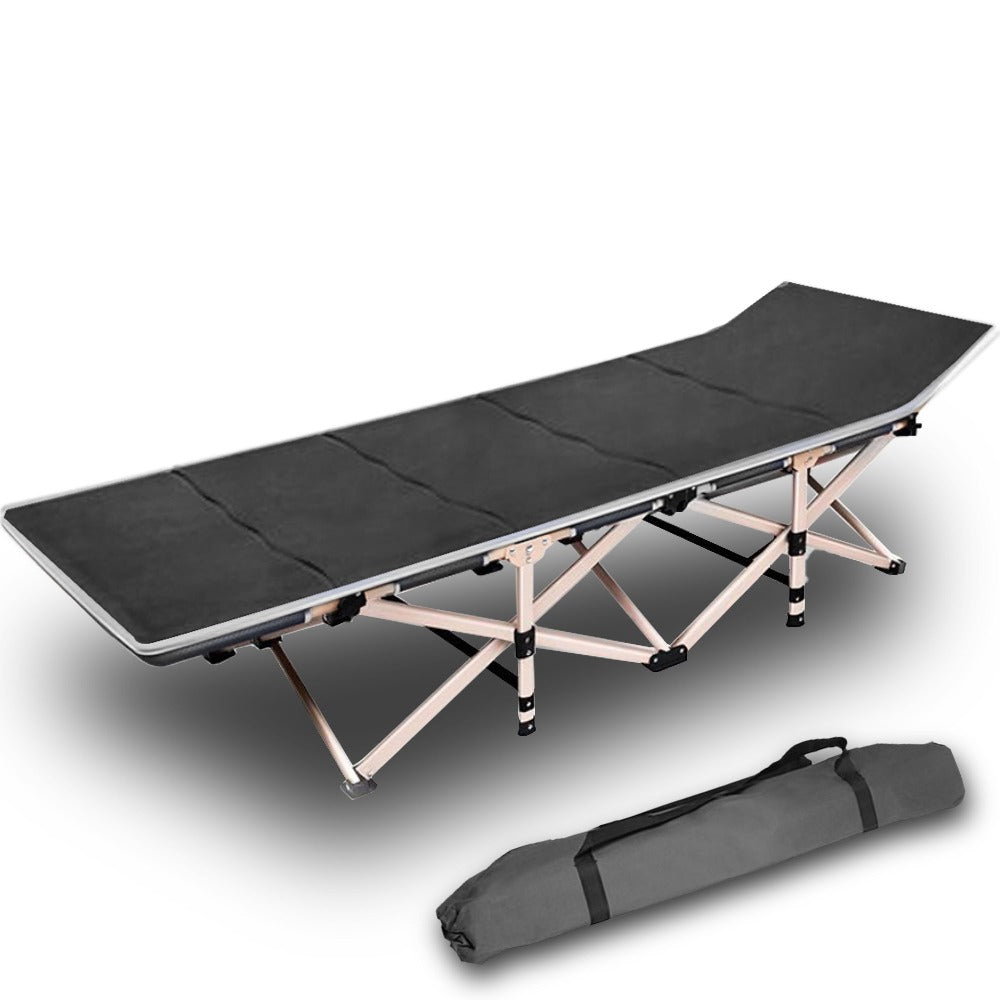 Folding Camp Stretcher Bed with 18° Raised Headrest, with Mattress, Grey