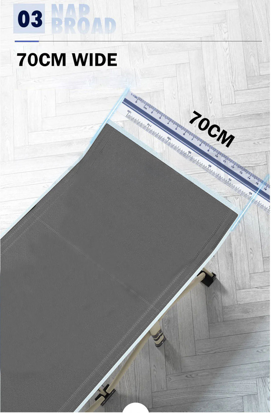 Folding Camp Stretcher Bed with 18° Raised Headrest, with Mattress, Grey