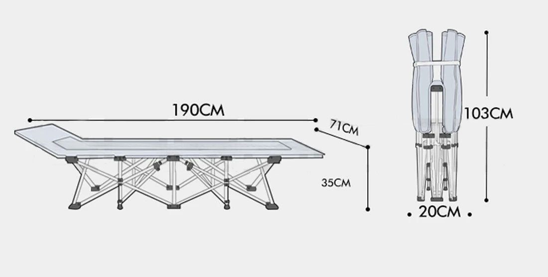 Folding Camp Stretcher Bed with 18° Raised Headrest, with Mattress, Grey