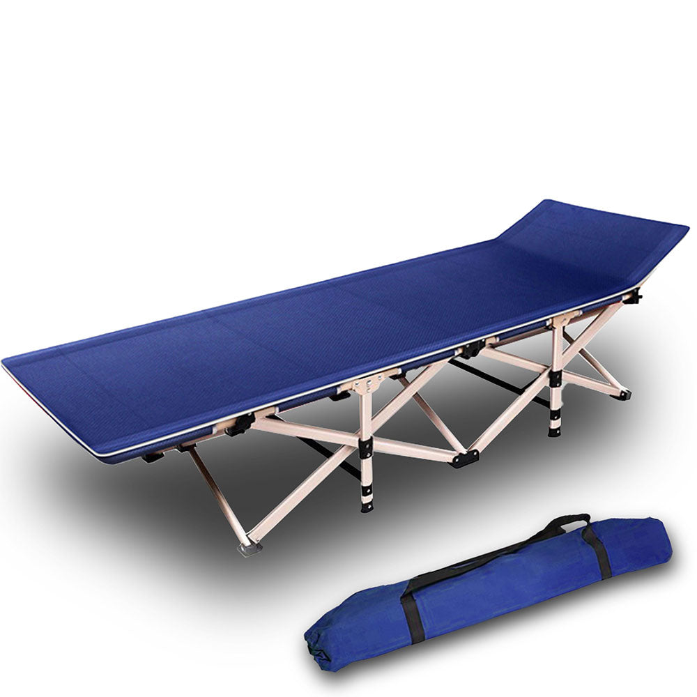Folding Camp Stretcher Bed with 18° Raised Headrest, Navy
