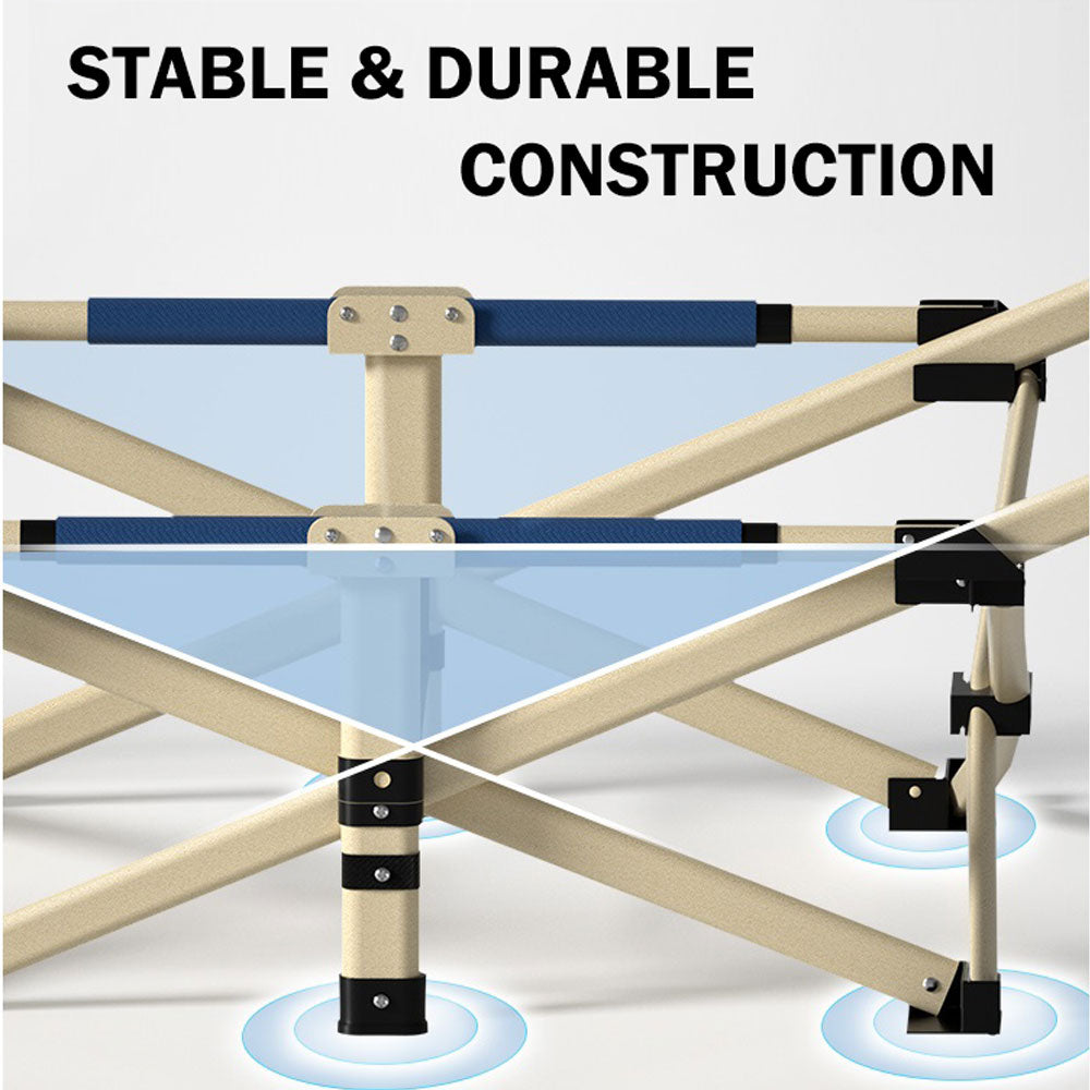 Folding Camp Stretcher Bed with 18° Raised Headrest, Navy