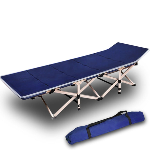 Folding Camp Stretcher Bed with 18° Raised Headrest, with Mattress, Navy