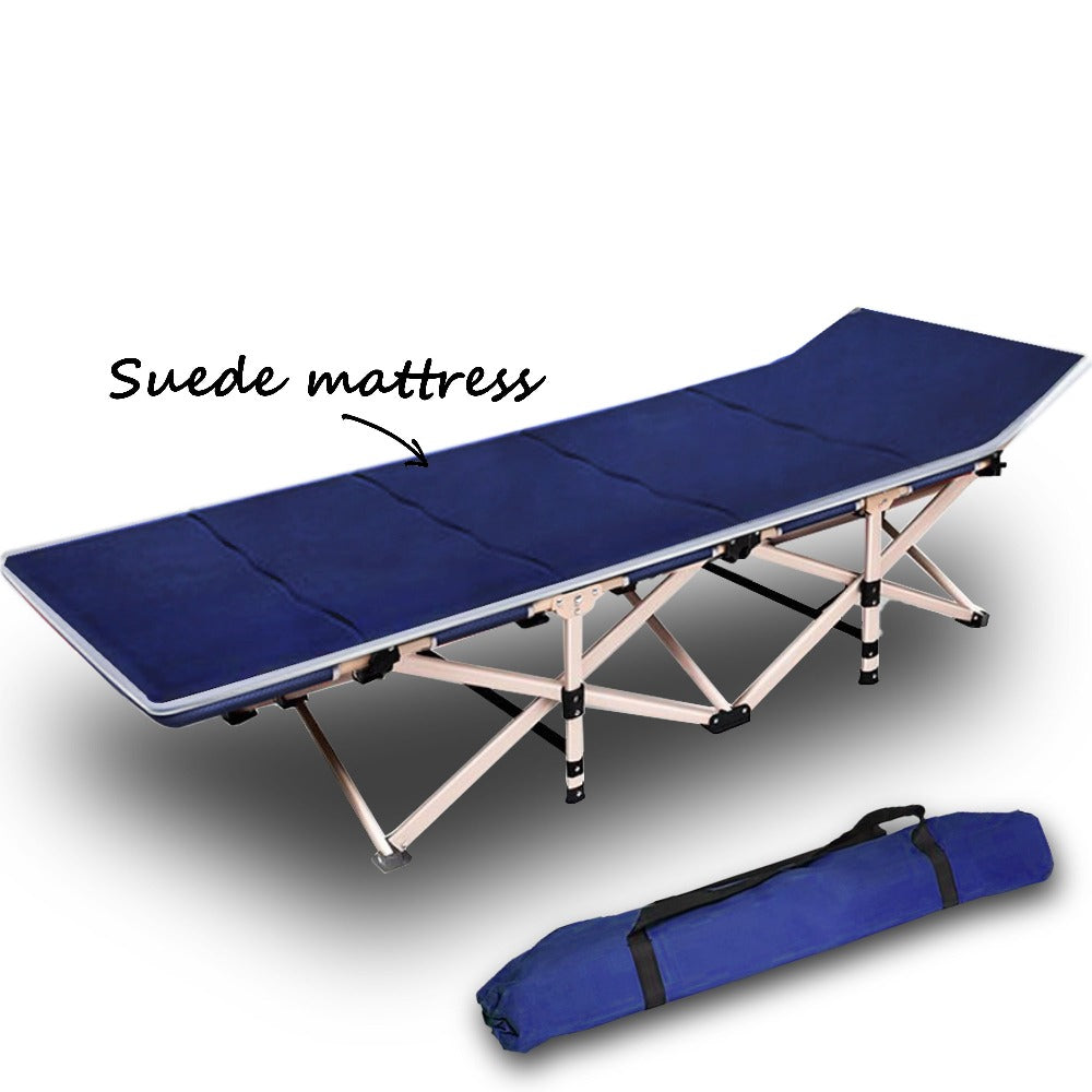 Folding Camp Stretcher Bed with 18° Raised Headrest, with Mattress, Navy