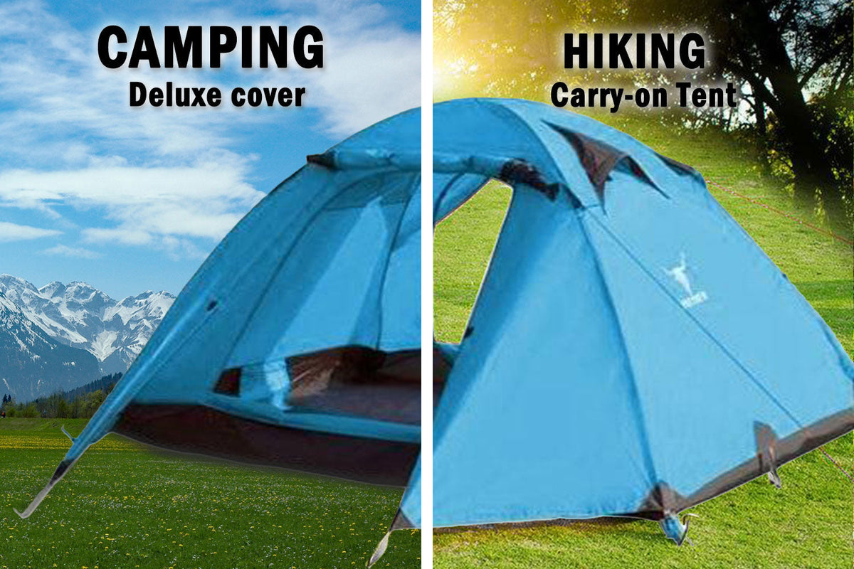 2 Person Lightweight Hiking Tent, Dual Door with Aluminium Poles, Blue