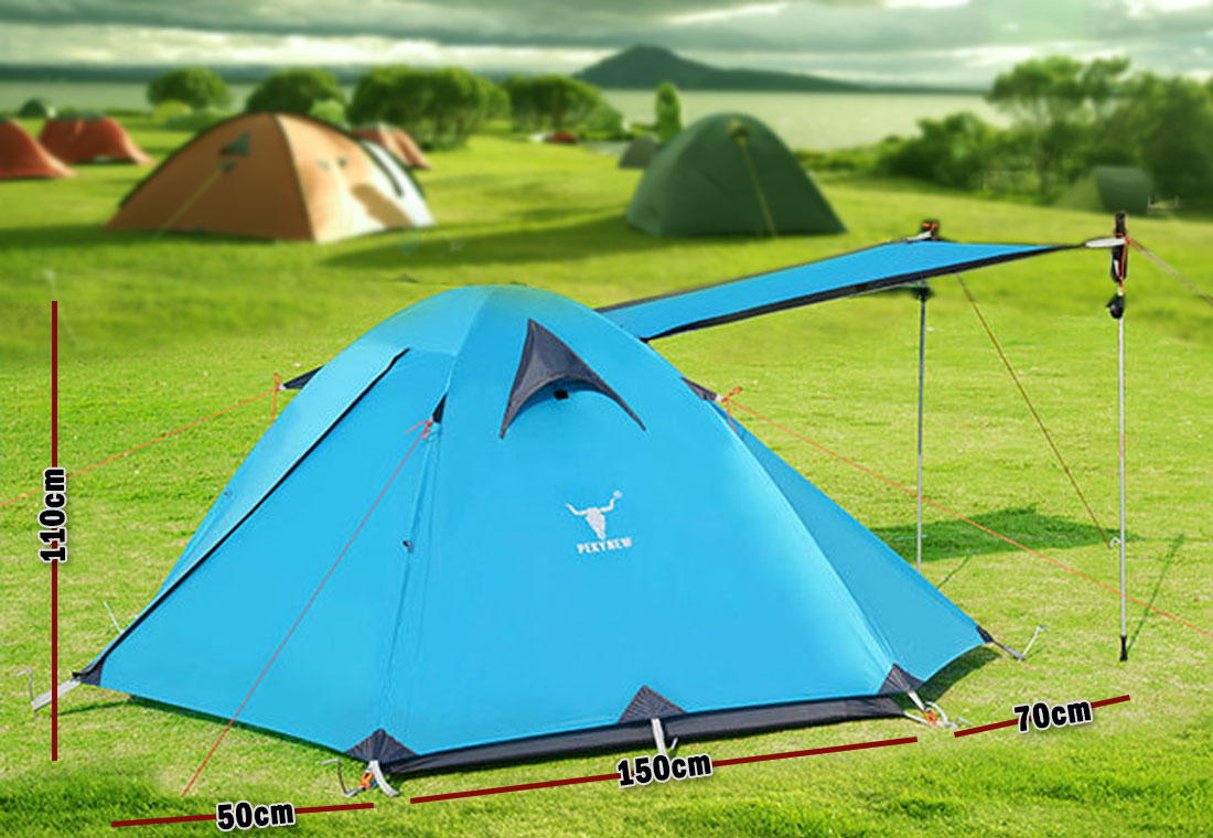 2 Person Lightweight Hiking Tent, Dual Door with Aluminium Poles, Blue