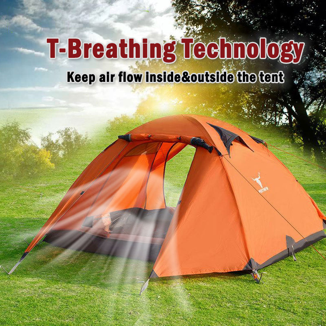 2 Person Lightweight Hiking Tent, Dual Door with Aluminium Poles, Orange