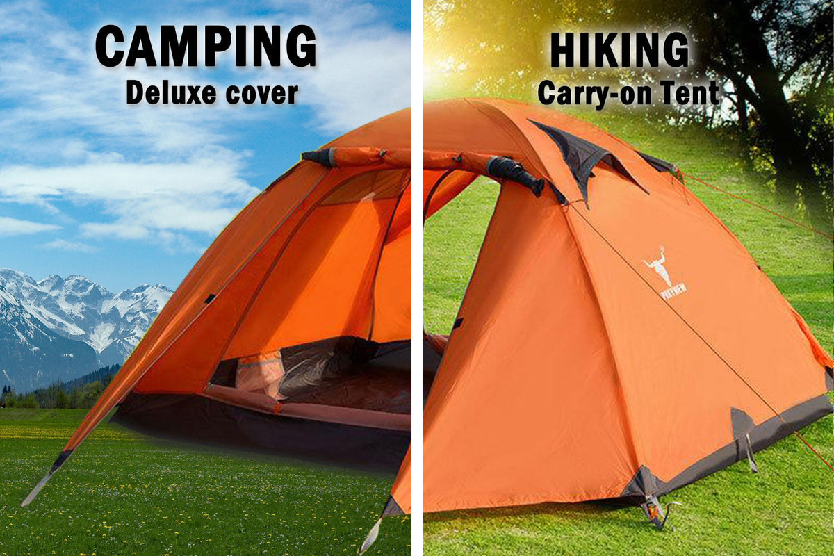 2 Person Lightweight Hiking Tent, Dual Door with Aluminium Poles, Orange
