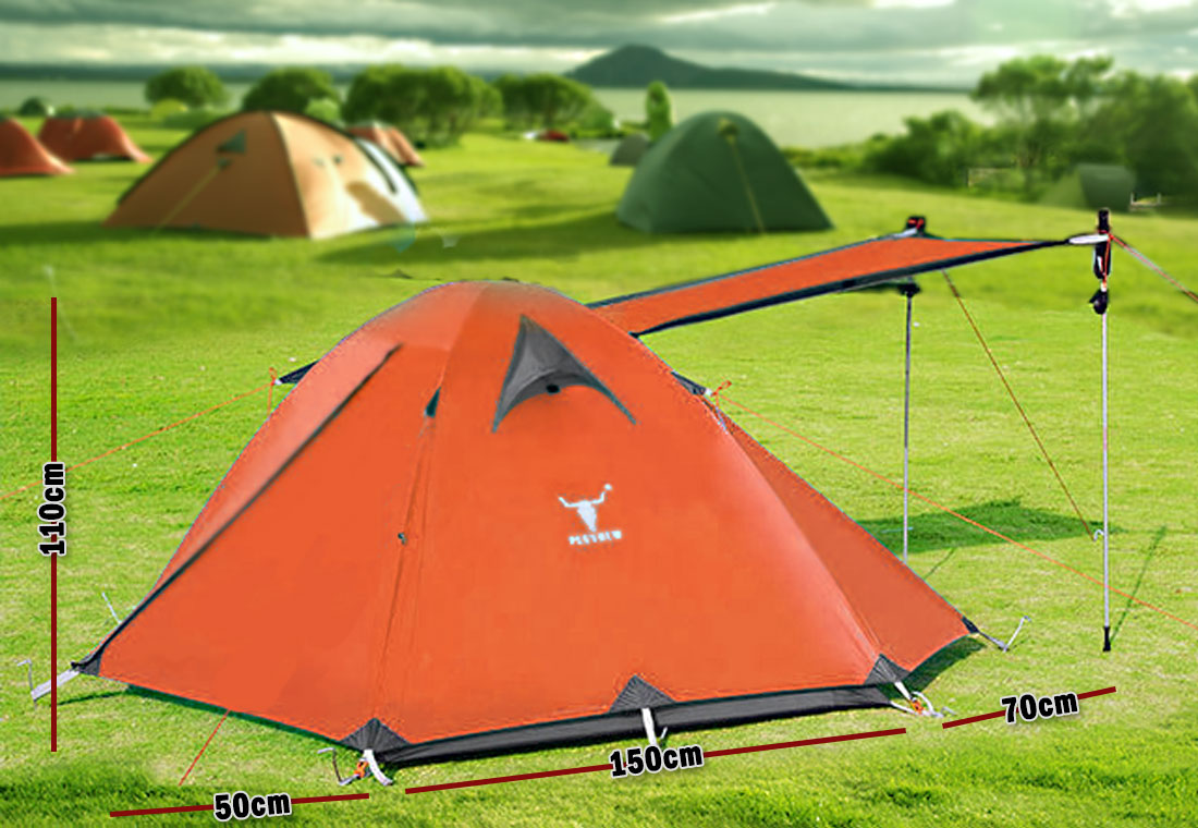 2 Person Lightweight Hiking Tent, Dual Door with Aluminium Poles, Orange