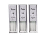 Unscented Dinner Candles, 25cm, White, 192 Pack