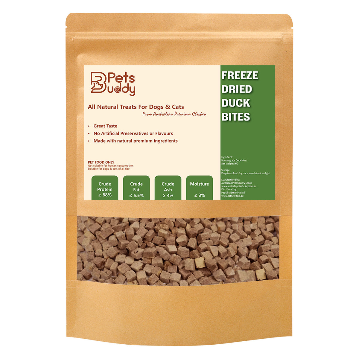 PetsBuddy Freeze-Dried Duck Cube Pet Treats, 1kg
