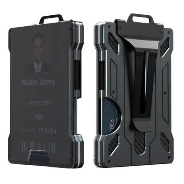 RFID Blocking Aluminum Alloy Card Holder - Secure ID & Money Clip Wallet - Black