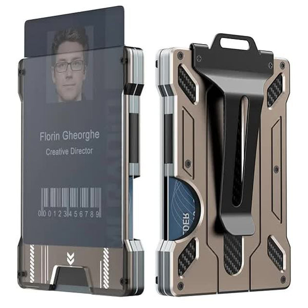 RFID Blocking Aluminum Alloy Card Holder - Secure ID & Money Clip Wallet - Gold
