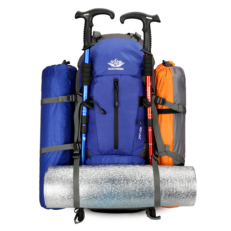 Blue 36-55L Outdoor Hiking Backpack - Durable Water Resistant Travel Bag for Trekking, Camping, and Adventure