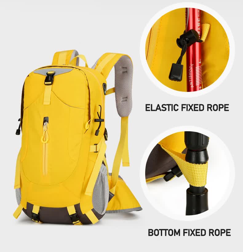 Yellow Lightweight 30L Hiking Backpack - Water-Resistant