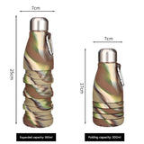 Collapsible Silicone Water Bottle with Carabiner, 550ml/300ml, Camouflage Green