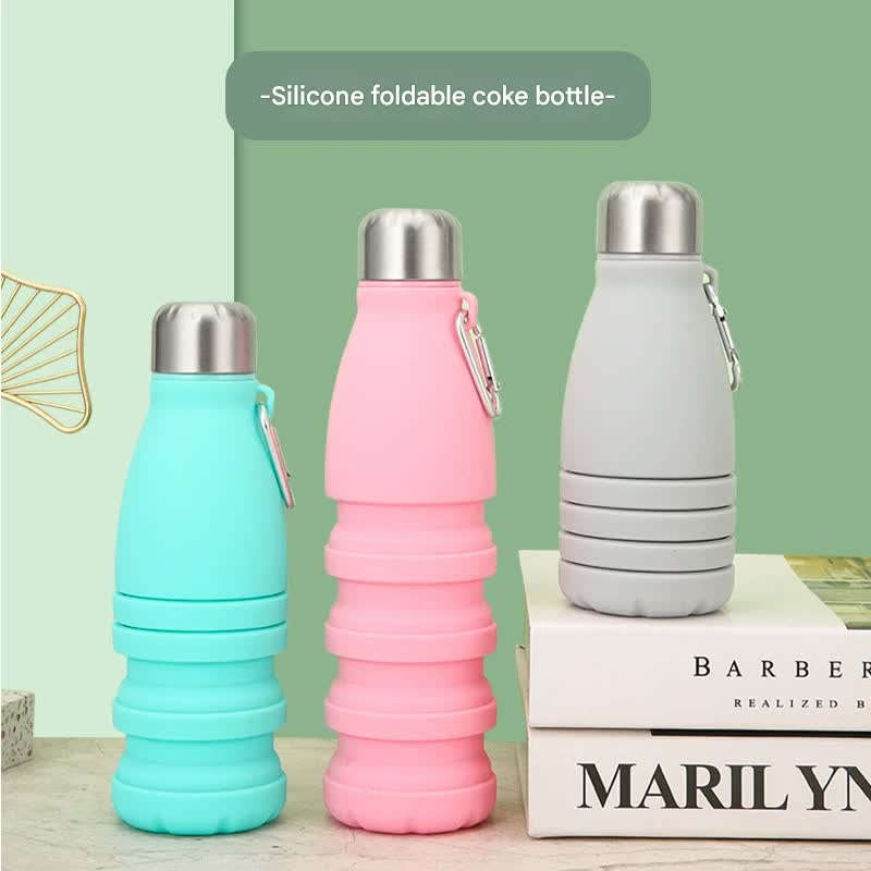 Collapsible Silicone Water Bottle with Carabiner, 550ml/300ml, Camouflage Green