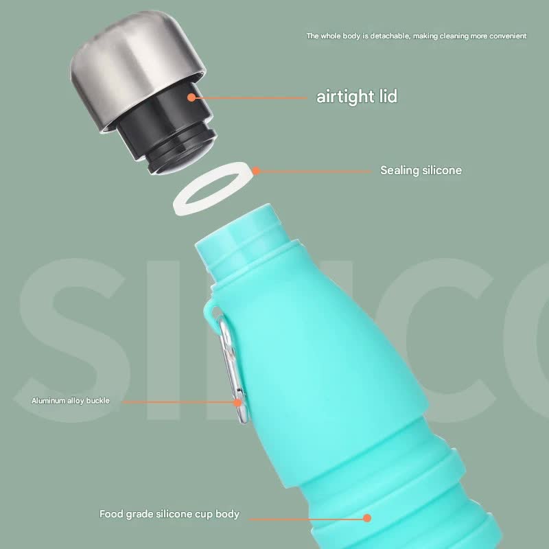 Collapsible Silicone Water Bottle with Carabiner, 550ml/300ml, Camouflage Blue