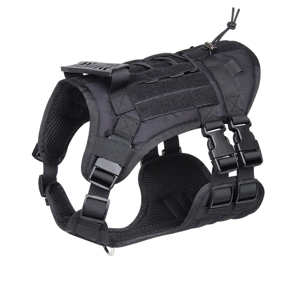 Black Tactical Dog Training Harness - Adjustable Vest for Training and Walking - L