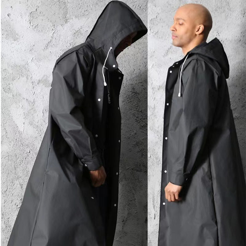 Hooded Extra Long Trench Raincoat, Black, XXL