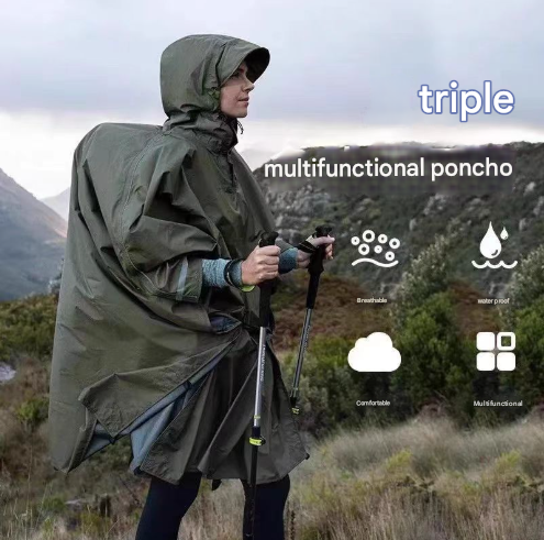 3-in-1 Waterproof Rain Poncho & Emergency Shelter, Blue