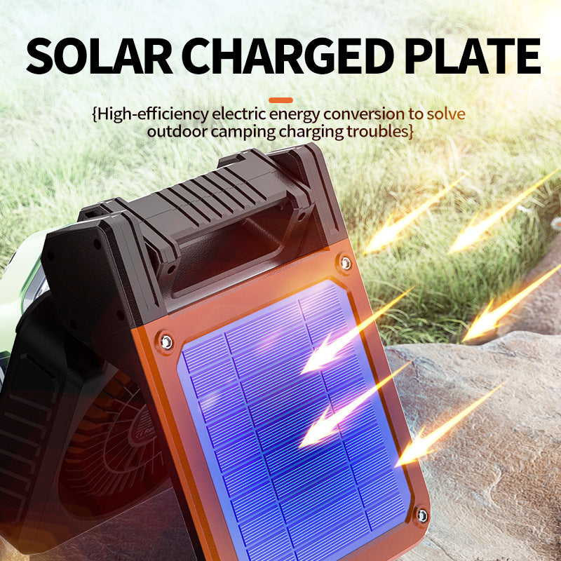 Solar & USB Rechargeable Camping Fan with LED Light - Portable Power Bank, 180°  Collapsible(green)