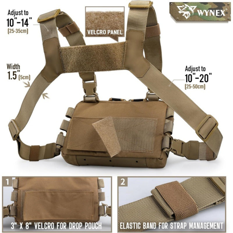 Black Minimalist Tactical Chest Rig - Lightweight Recon Pouch