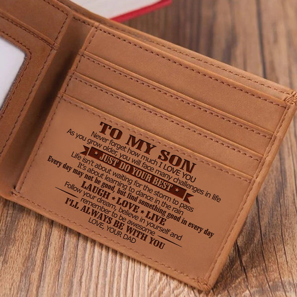 Genuine Leather RFID Blocking Wallet for Son - Embossed Keepsake Gift