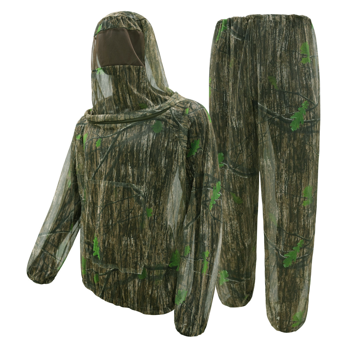 Mosquito Repellent Mesh Ghillie Suit, XL/XXL, Bark & Green Leaves Camo