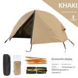Single-Person Off-Ground Camping Tent for Camp Bed, Mosquito Net, Light Khaki
