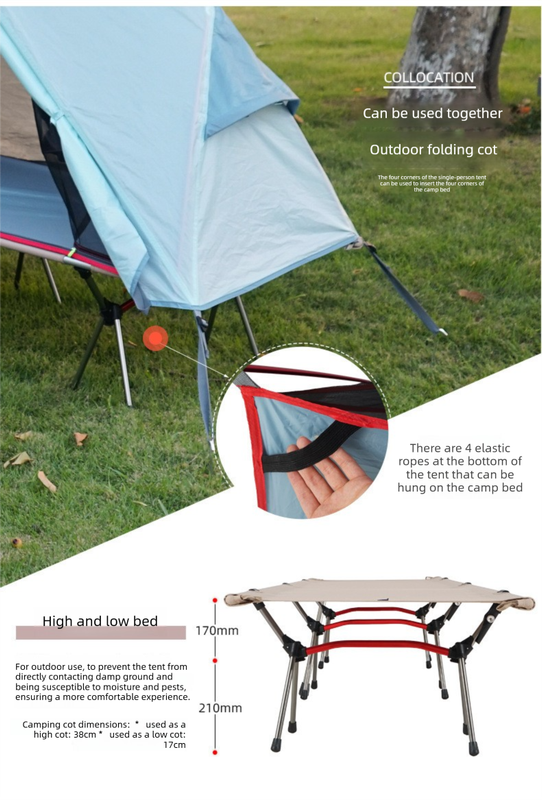 Single-Person Off-Ground Camping Tent for Camp Bed, Mosquito Net, Light Khaki