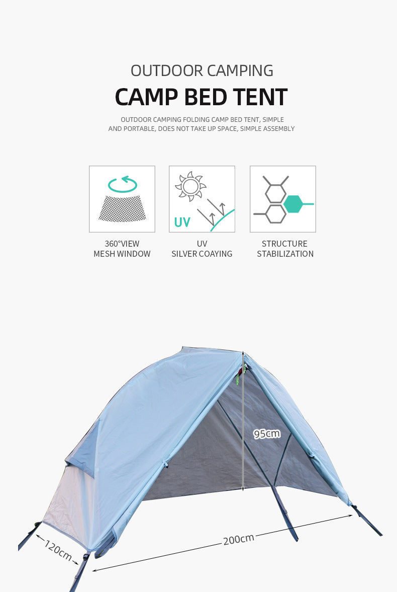 Single-Person Off-Ground Camping Tent for Camp Bed, Mosquito Net, Blue