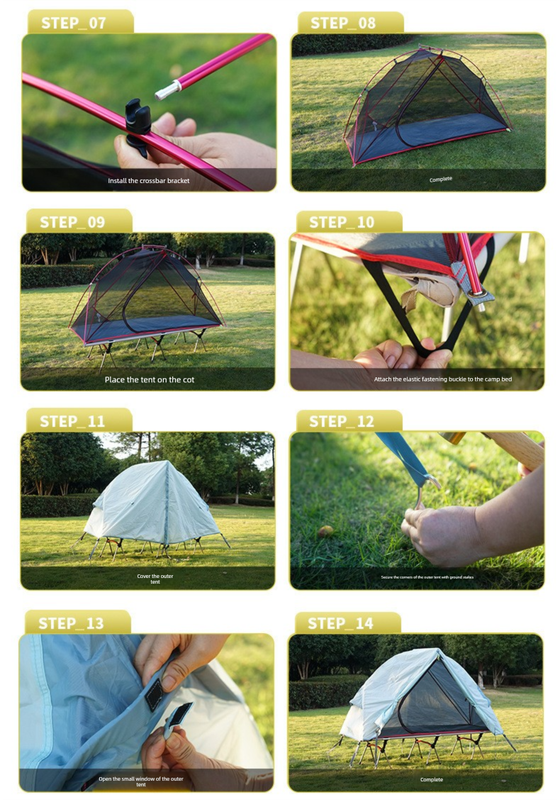 Single-Person Off-Ground Camping Tent for Camp Bed, Mosquito Net, Black