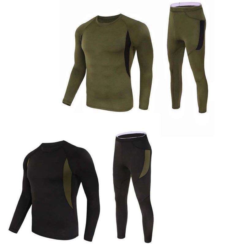 Tactical Thermal Underwear Set, 2-Pack, Black+Green, M