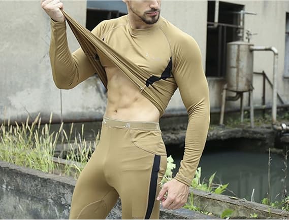 Tactical Thermal Underwear Set, 2-Pack, Black+Khaki, XL