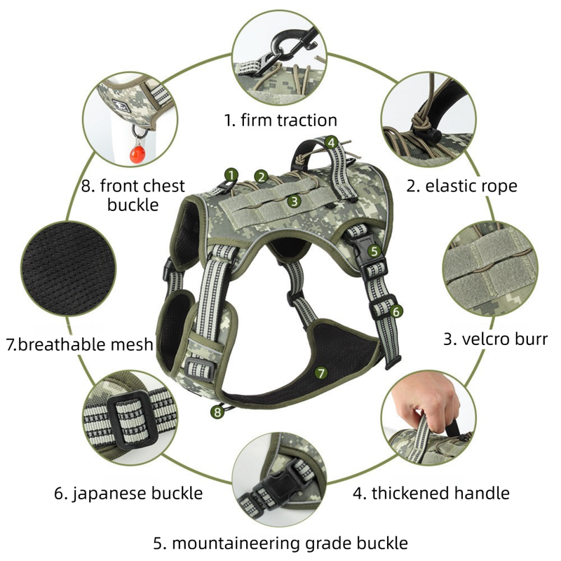 3-Piece Black Tactical Dog Harness Set (S Size)