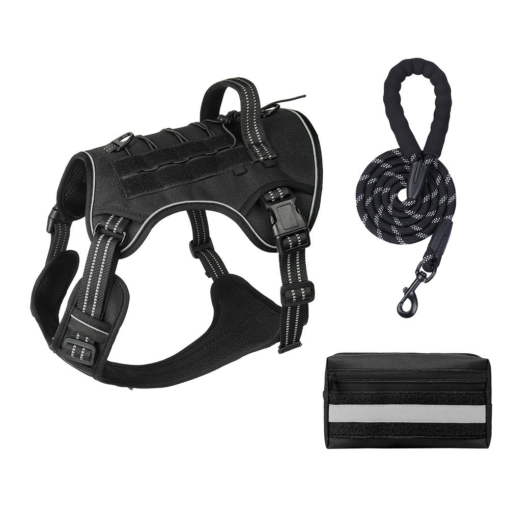 3-Piece Black Tactical Dog Harness Set (XL Size)