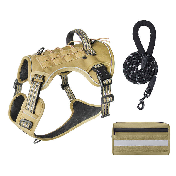 3-Piece Khaki Tactical Dog Harness Set (XL Size)