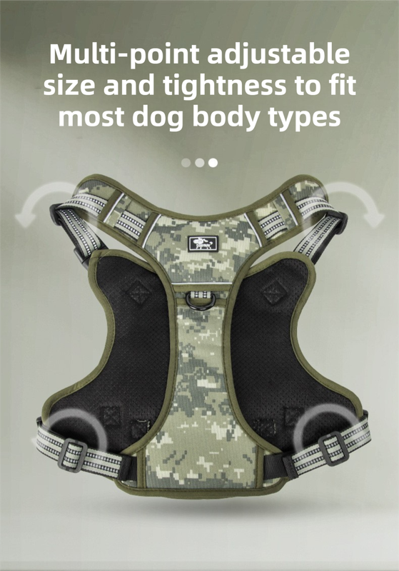 3-Piece Camouflage Tactical Dog Harness Set (M Size)