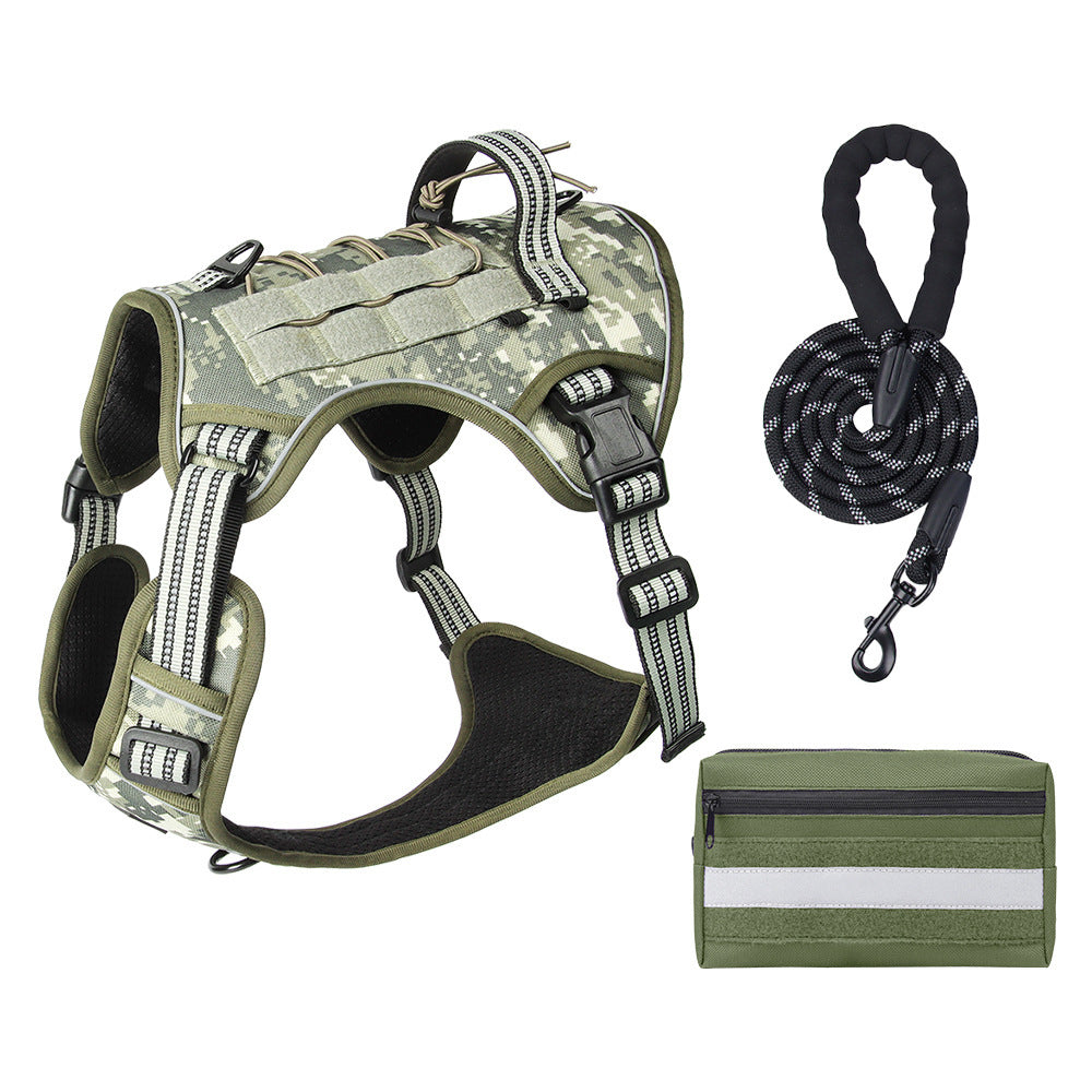 3-Piece Camouflage Tactical Dog Harness Set (XL Size)