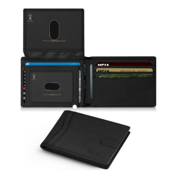 Black Genuine Leather RFID Blocking Trifold Wallet - Premium Men's Everyday Carry Wallet
