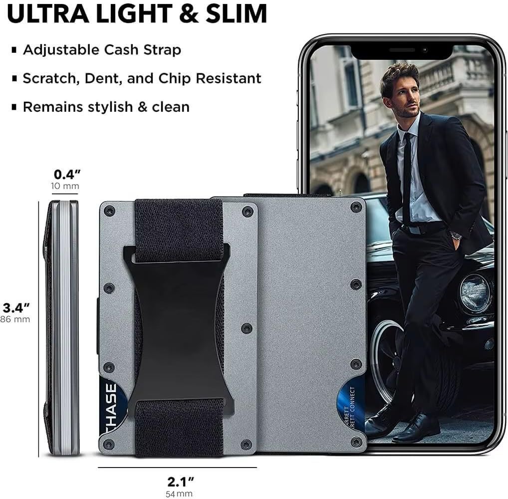 Dark green Slim RFID Blocking Aluminum Card Holder - Metal Wallet with Cash Strap Minimalist Card Case