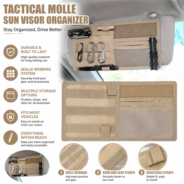 Khaki Tactical Molle Car Sun Visor Organizer
