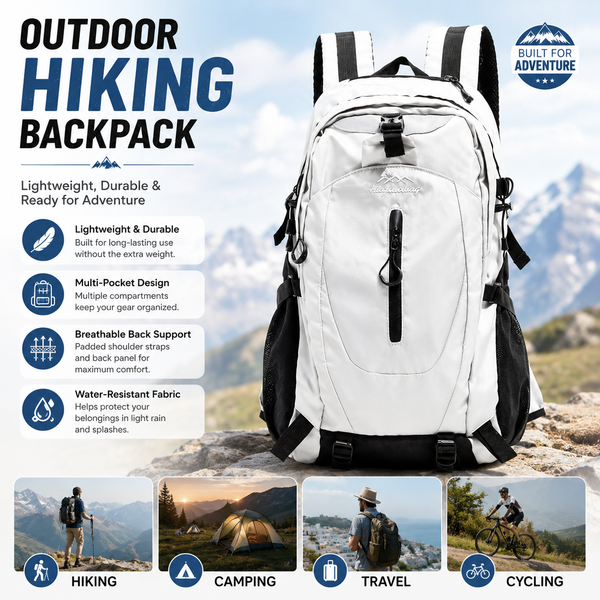 Grey Outdoor Hiking Backpack - Lightweight Nylon Daypack
