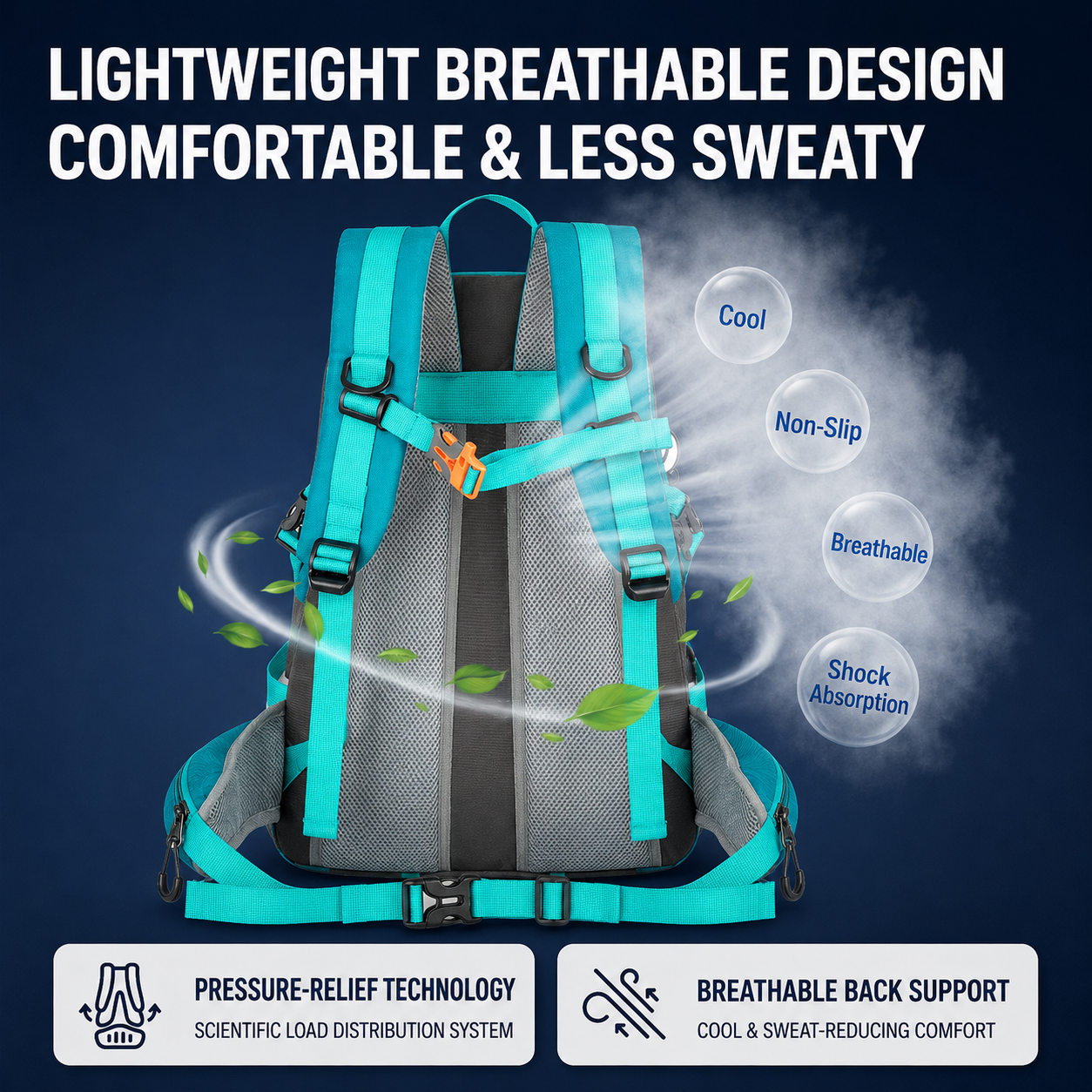 Lake Blue Outdoor Hiking Backpack - Lightweight Nylon Travel Daypack with Multi Pocket Storage, Water Resistant Design, Breathable Back Support for Trekking Camping Cycling Adventures