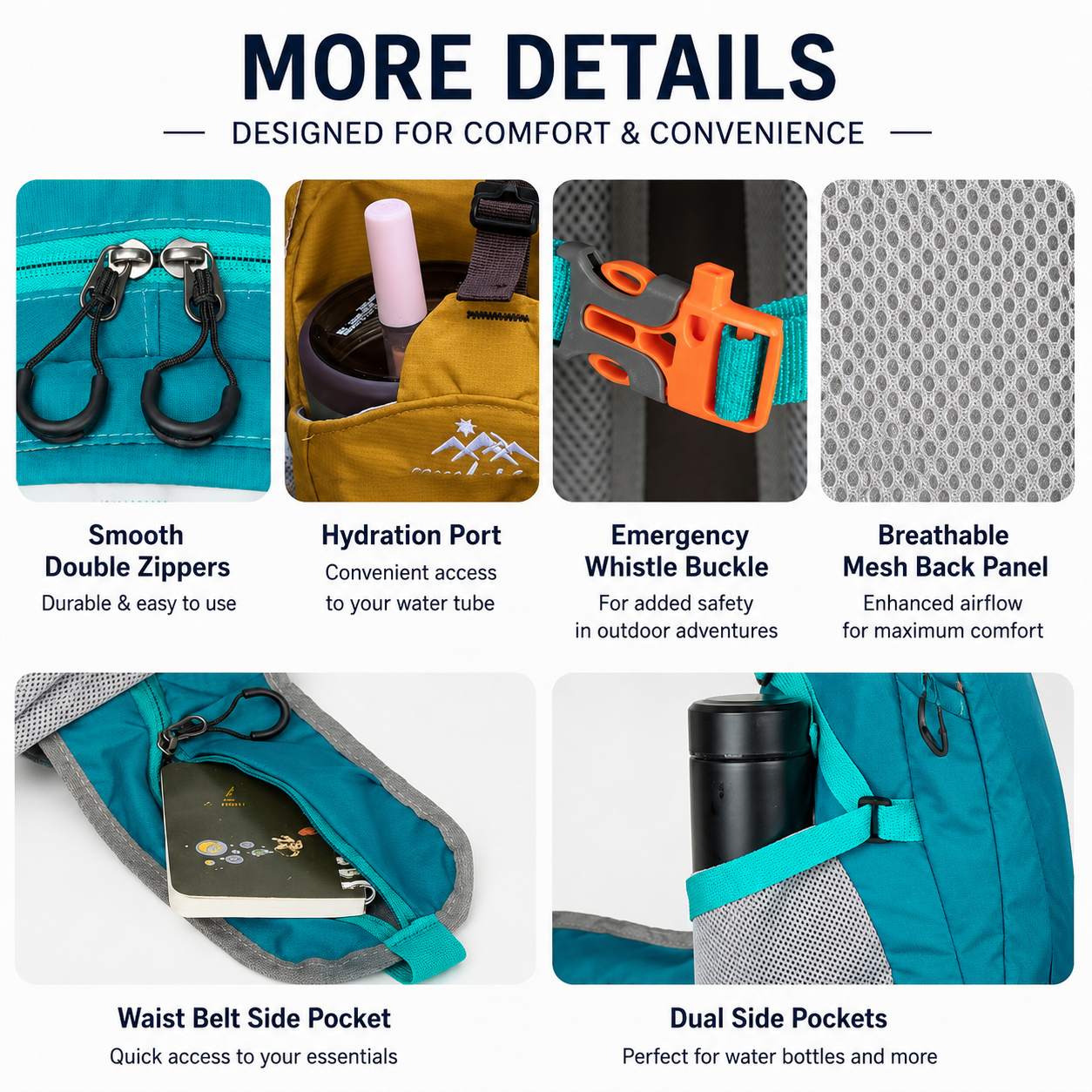 Lake Blue Outdoor Hiking Backpack - Lightweight Nylon Travel Daypack with Multi Pocket Storage, Water Resistant Design, Breathable Back Support for Trekking Camping Cycling Adventures