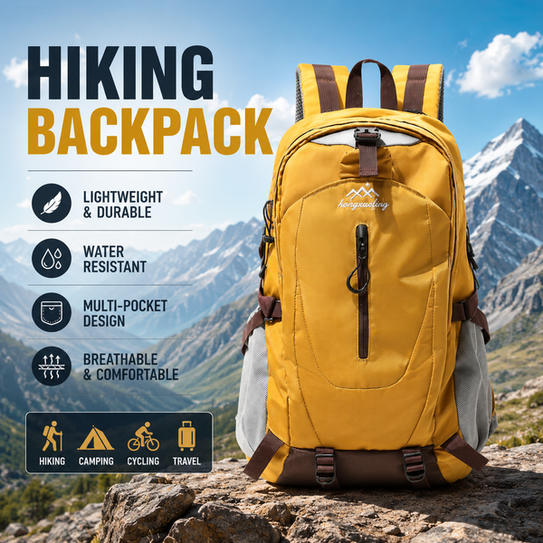 Yellow Outdoor Hiking Backpack - Lightweight Nylon Daypack