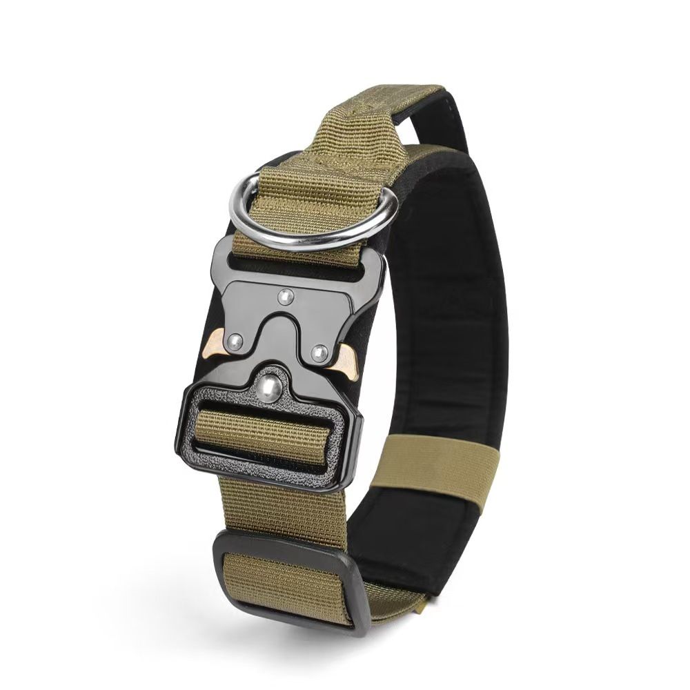 Khaki Tactical Dog Collar and Bungee Lead Set (L size)