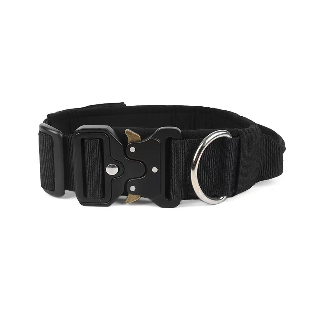 Black Tactical Dog Collar and Bungee Lead Set (M size)