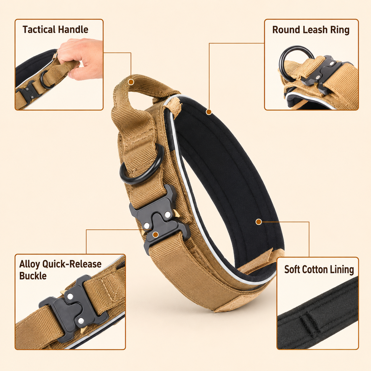 Black Tactical Dog Collar and Bungee Lead Set (L size)