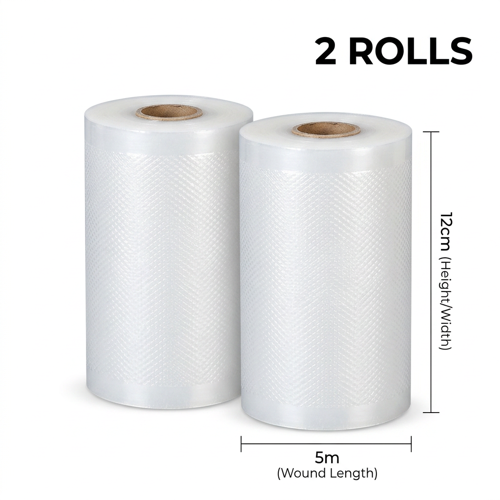 Embossed Vacuum Sealer Bag Rolls, 2 Pack, 12cm x 5m